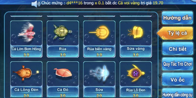 Những loại cá, boss trong game