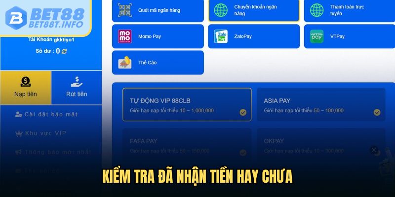 Kiểm tra đã nhận tiền hay chưa